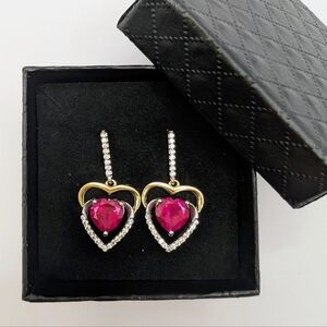 10k Solid Gold Ruby And Diamond Two Tone Earrings